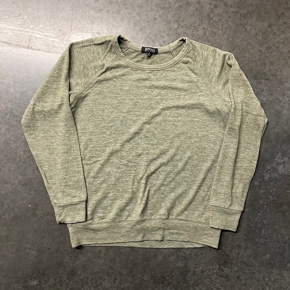 Buffalo David Bitton Womens Olive Green Heathered Raglan Sleeve Sweatshirt Small